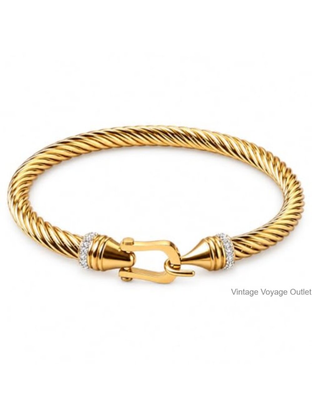 18K Gold Plated Stainless Steel Double Layer Bangle Bracelet for Women